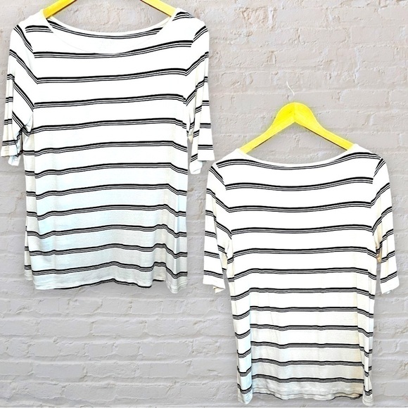 Apt. 9 Tops - APT 9 Black and White Stripe Scoop Neck, 3/4 Length Sleeve Top, Size Large